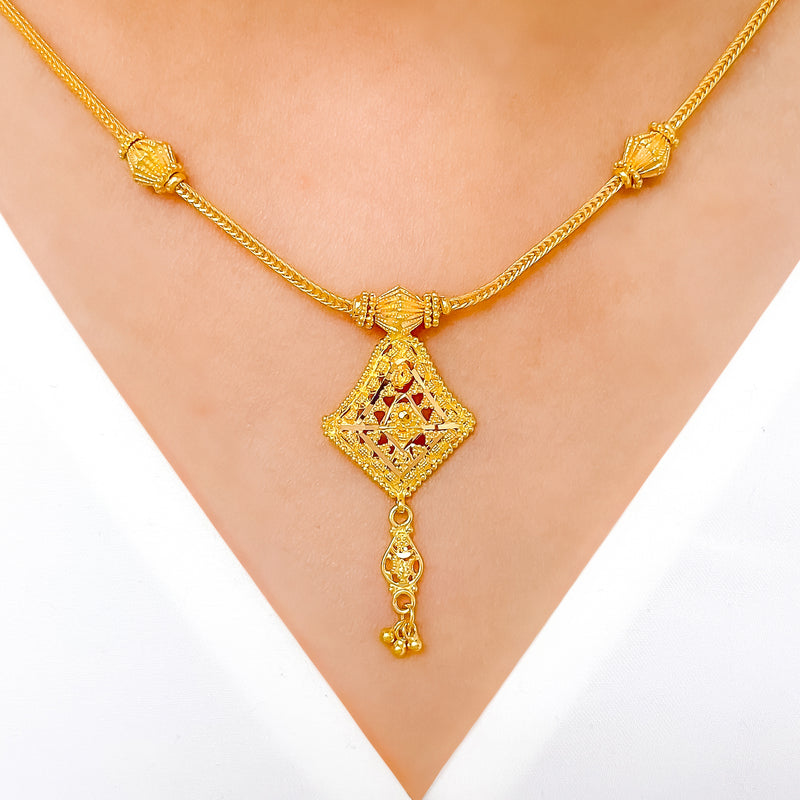 Dressy Beaded Accented 22k Gold Necklace Set