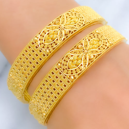 Exquisite Posh Floral 22k Gold Bangles