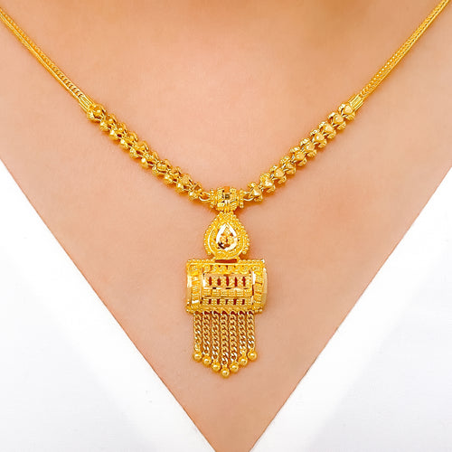 Multi-Tassel Barrel Style 22k Gold Necklace Set