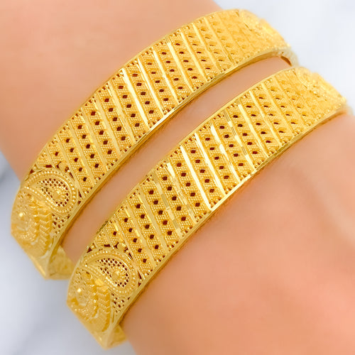 Dressy Curved Paisley 22k Gold Bangles