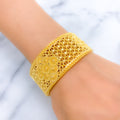 Regal Flower Adorned Gold 22k Gold Cuff