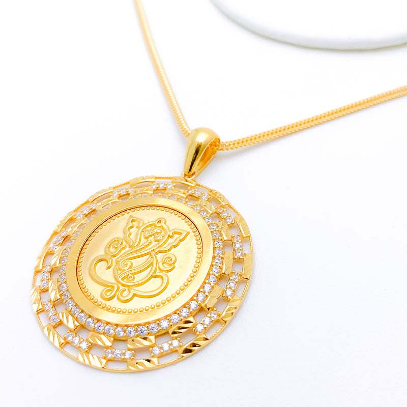 Lavish Alternating CZ Ganesha 22k Gold Pendant