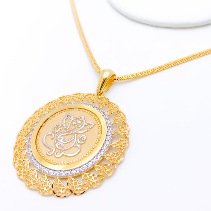 Unique Ornate Circles Ganesha 22k Gold Pendant