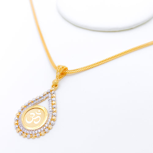 Modest Beaded CZ OM 22k Gold Pendant