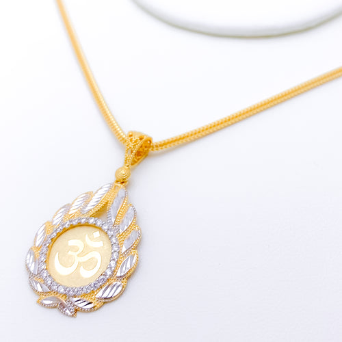 Regal Two-Tone CZ OM 22k Gold Pendant