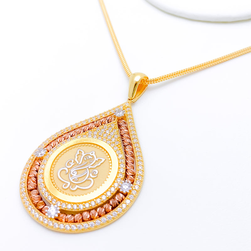 CZ and Rose Gold Ganesha Pendant