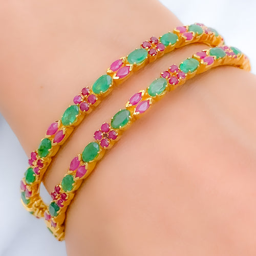 Floral Ruby & Emerald 22k Gold Bangles