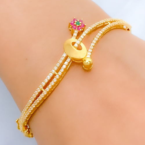 Chic Dainty Flower CZ Bangle 22k Gold Bracelet