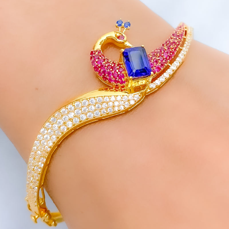 Majestic Curved Peacock Bangle 22k Gold Bracelet