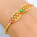 Floral Symmetrical CZ Bangle 22k Gold Bracelet