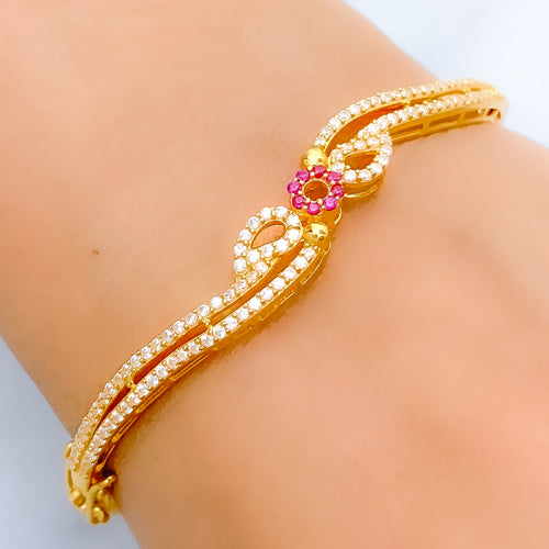 Classy Pink Flower Bangle 22k Gold Bracelet