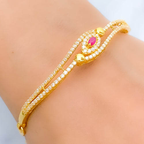 Sleek Sparkling CZ Charm 22k Gold Bracelet