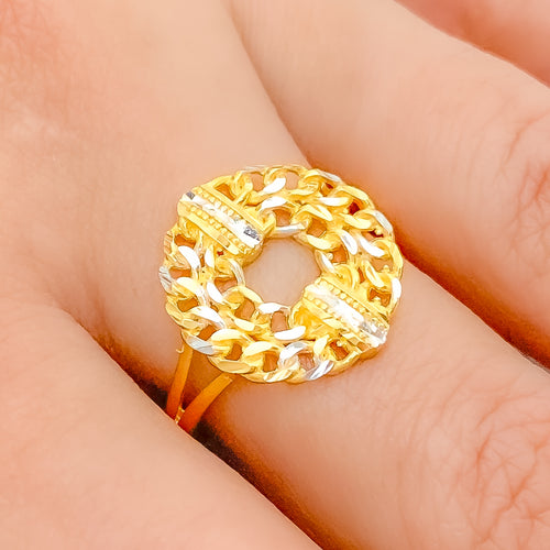 Shiny Two-Tone Chain Link 22k Gold Ring