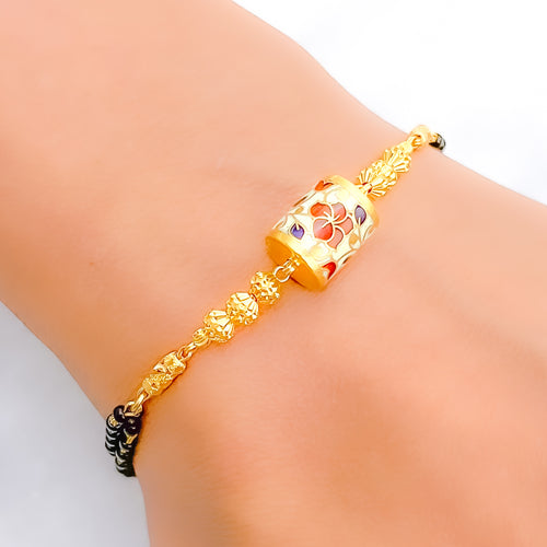 Chic Beaded Meenakari 22k Gold Bracelet