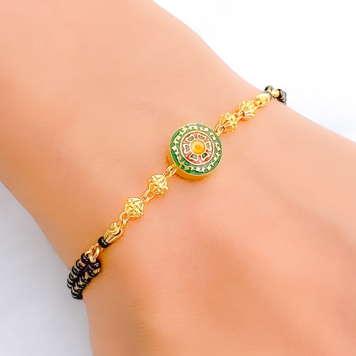 Round Green Meenakari Two-Chain 22k Gold Bracelet