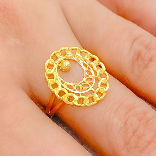 Evergreen Oval Chain 22k Gold Ring