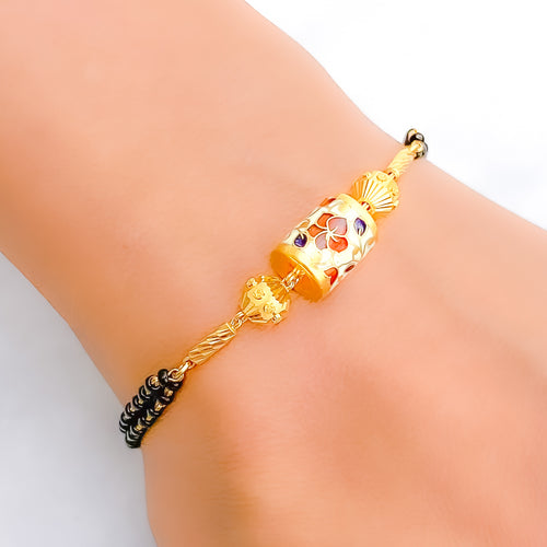 Contemporary Floral Black 22k Gold Bead Bracelet