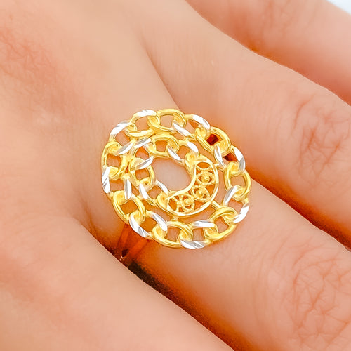 Reflective Two-Tier Oval 22k Gold Ring