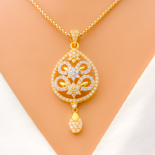 22k-gold-Decorative Floral Motif CZ Pendant 