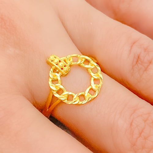 Petite Halo Chain Link 22k Gold Ring