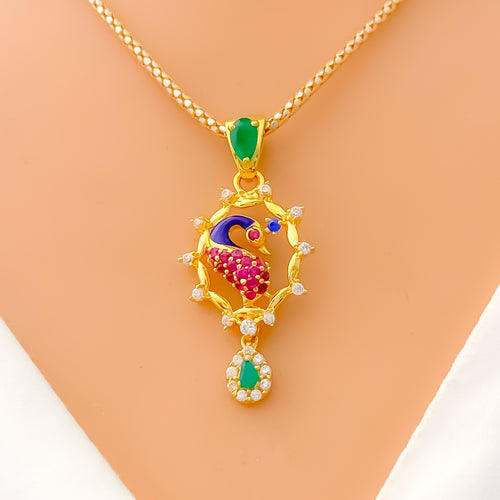 22k-gold-Intricate Opulent Peacock CZ Pendant 