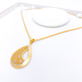 Floral Asymmetrical 22k Gold Two-Tone Pendant Set