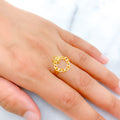 Fancy Clover Accented Chain 22k Gold Ring