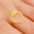 Fancy Clover Accented Chain 22k Gold Ring