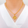 Sophisticated Floral Vine 22k Gold Pendant Set