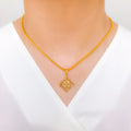 Dazzling Diamond Shaped 22k Gold Pendant Set