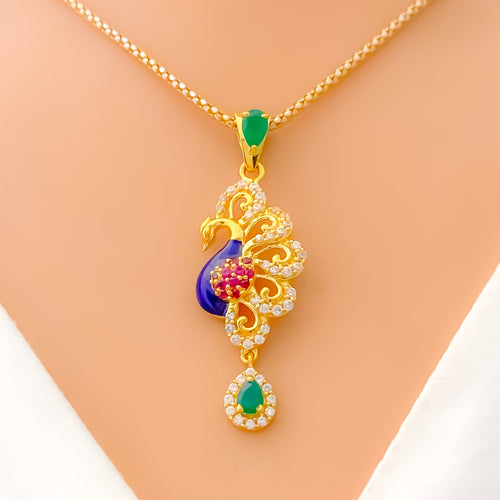 22k-gold-Impressive Elegant Peacock CZ Pendant 