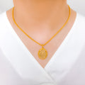 Stylish Oval Two-Tone 22k Gold Pendant Set