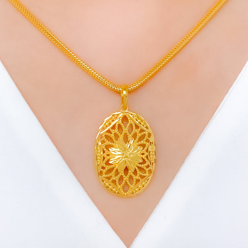 Unique Floral Jali 22k Gold Pendant Set