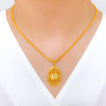 Unique Floral Jali 22k Gold Pendant Set