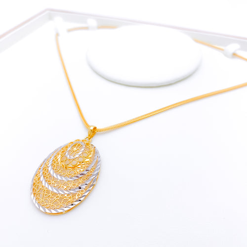 Graduated Two-Tone 22k Gold Oval Pendant Set