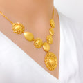 Reflective Floral 22k Gold Necklace Set