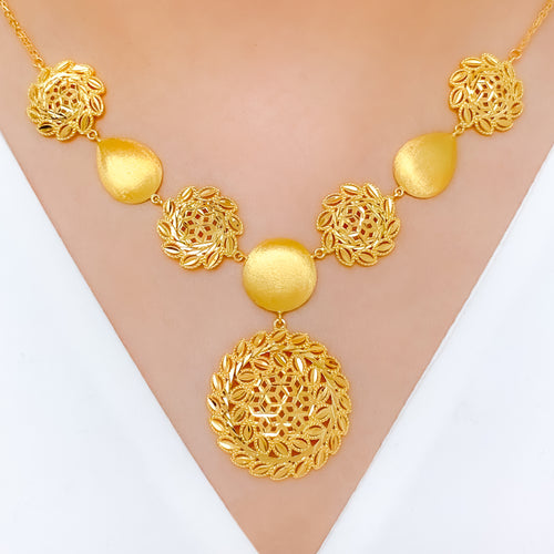 Upscale Floral Dome 22k Gold Necklace Set