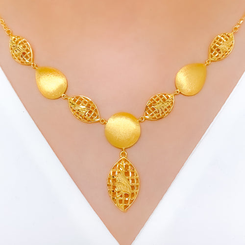 Posh Checkered Marquise 22k Gold Necklace Set