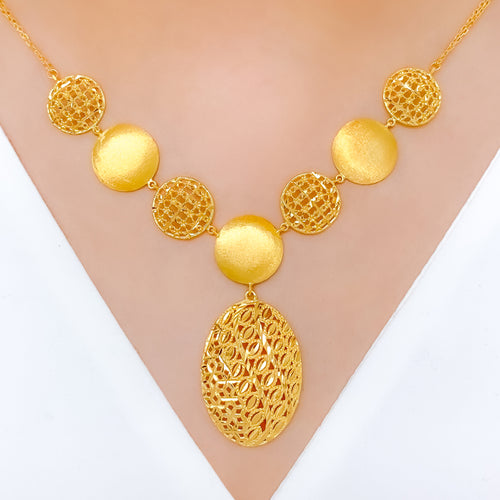 Alternating Sand Finish 22k Gold Necklace Set