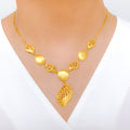 Chic Smooth Finish Leaf 22k Gold Necklace Set