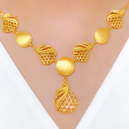 Fancy Asymmetrical 22k Gold Necklace Set