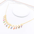 Glossy Floral Multi-Color CZ 22k Gold Necklace Set w/ Bracelet