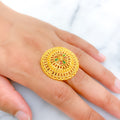 Decorative Dressy Enamel 22k Gold Flower Ring