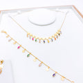 Glossy Floral Multi-Color CZ 22k Gold Necklace Set w/ Bracelet