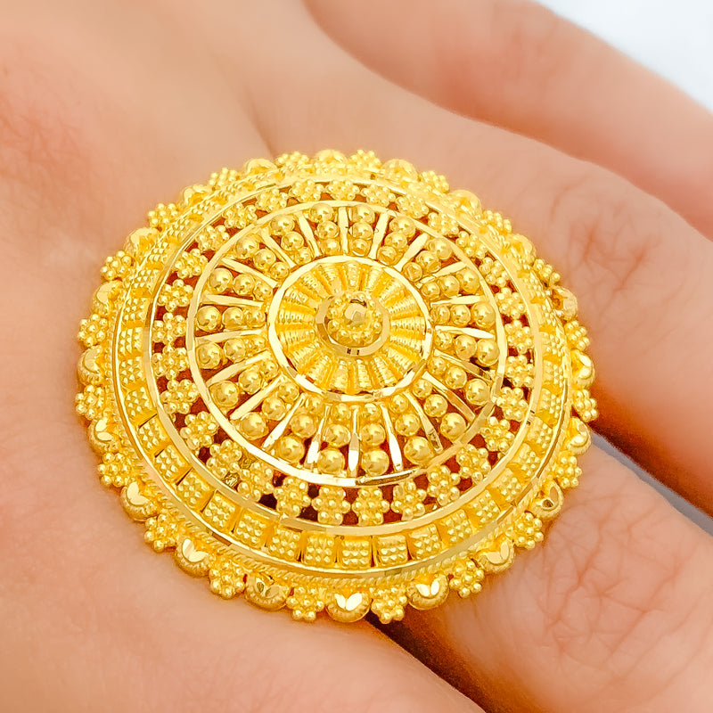 Majestic Floral 22k Gold Beadwork Ring