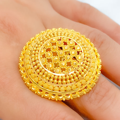 Luscious Detailed Beaded 22k Gold Dome Ring