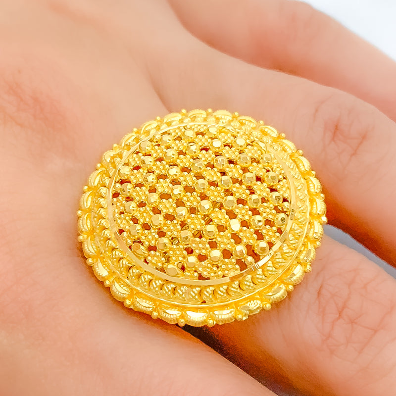 Radiant Round 22k Gold Statement Ring