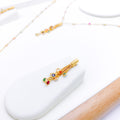 Elongated Multi -Color CZ Drop 22k Gold Necklace Set w/ Bracelet
