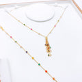 Elongated Multi -Color CZ Drop 22k Gold Necklace Set w/ Bracelet