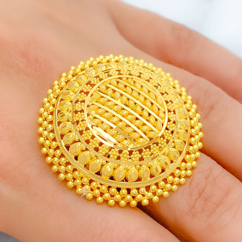 Stunning Ornate Beaded 22k Gold Statement Ring